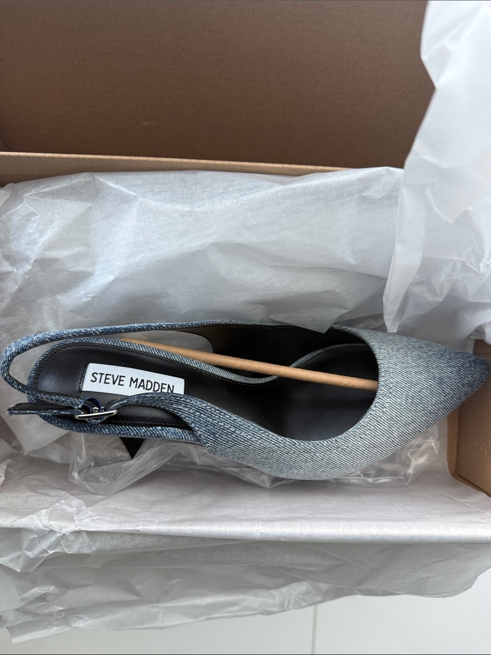 Steve Madden Denim Textured Pointed Slingback Heel